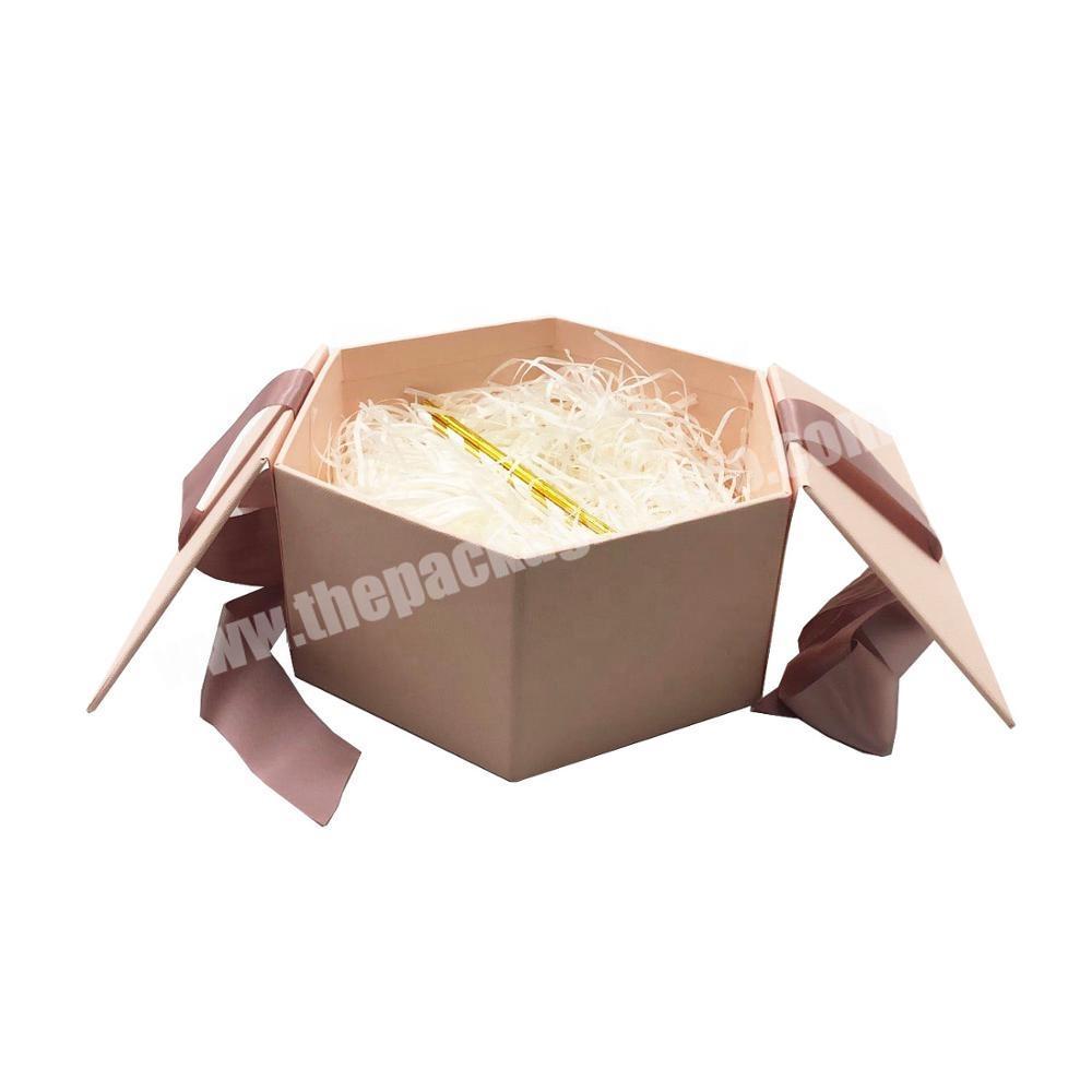 Custom Logo Print Luxury Magnetic Pink Cardboard Bridesmaid gift box with Ribbon Closure