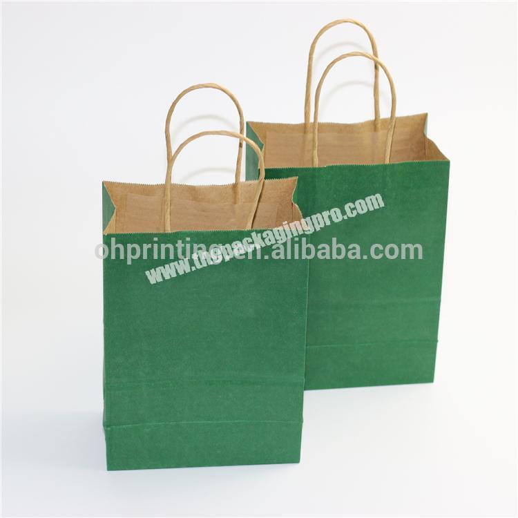 Custom logo print plain cheap green brown kraft paper bags with handles