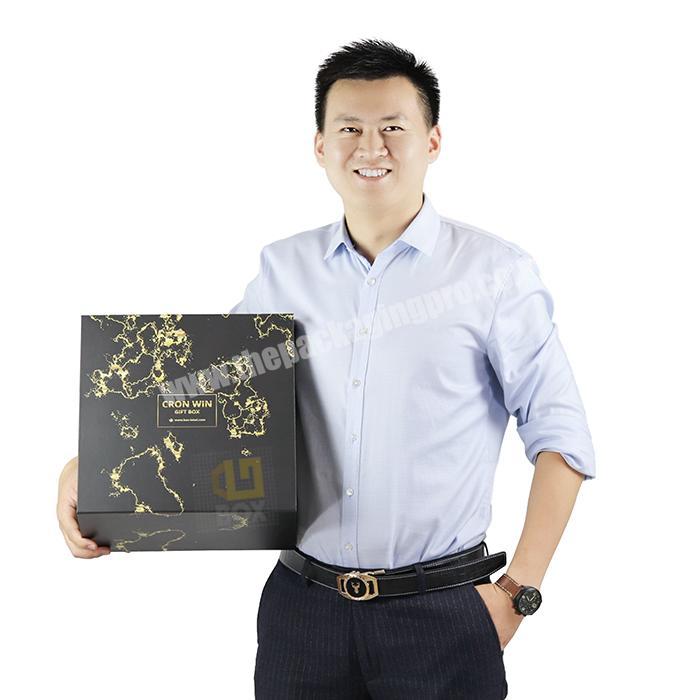 Custom Logo Printed Black Marble Luxury Cardboard Gift Packaging Magnet Closure Gift Box