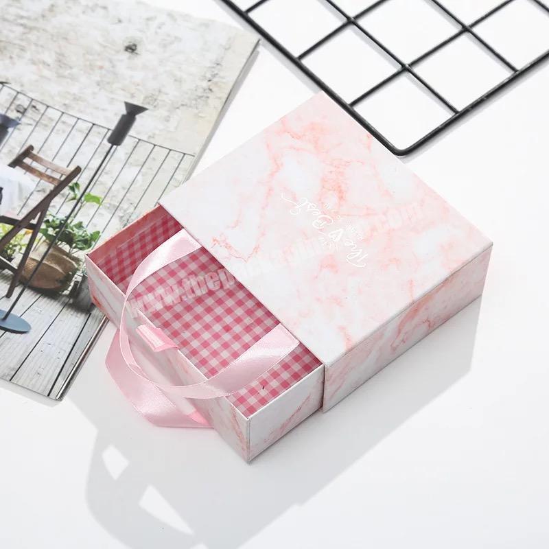 custom logo printed box china small clear drawer wedding pink gift box with ribbon