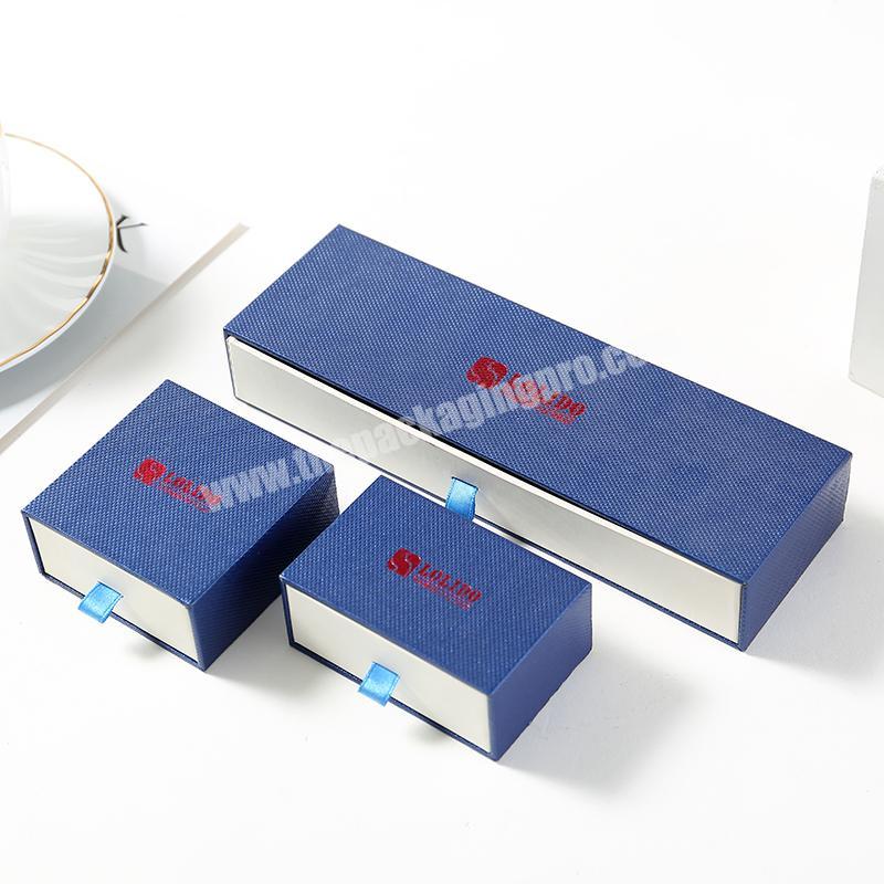 Custom Logo Printed Fancy Blue small packaging sliding drawer box