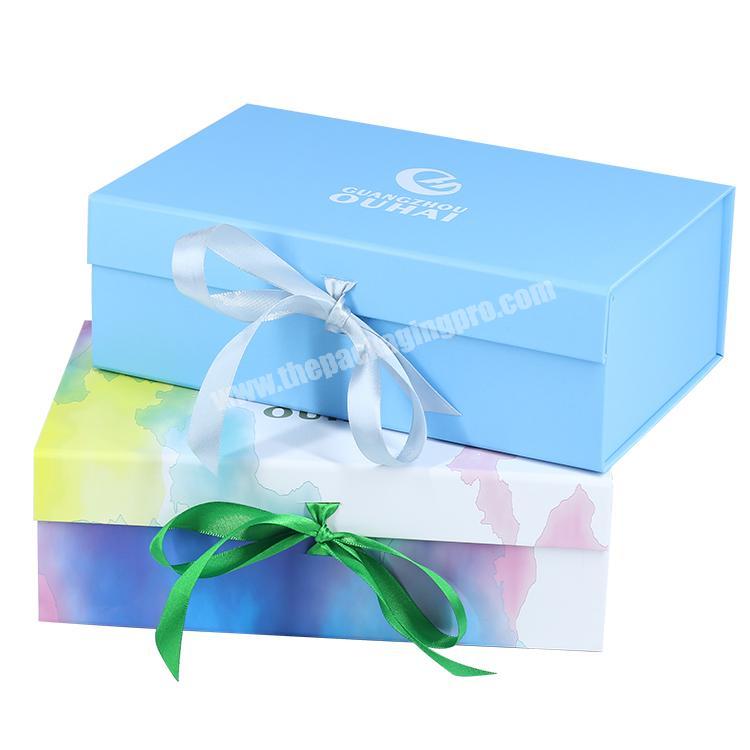 Custom Logo Printed Foldable Cardboard Flat Pack Book Style Box Luxury Packaging Rigid Magnetic Ribbon Gift Box
