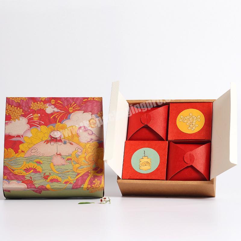 Custom logo printed hot stamping cardboard paper packaging gift box for moon cake