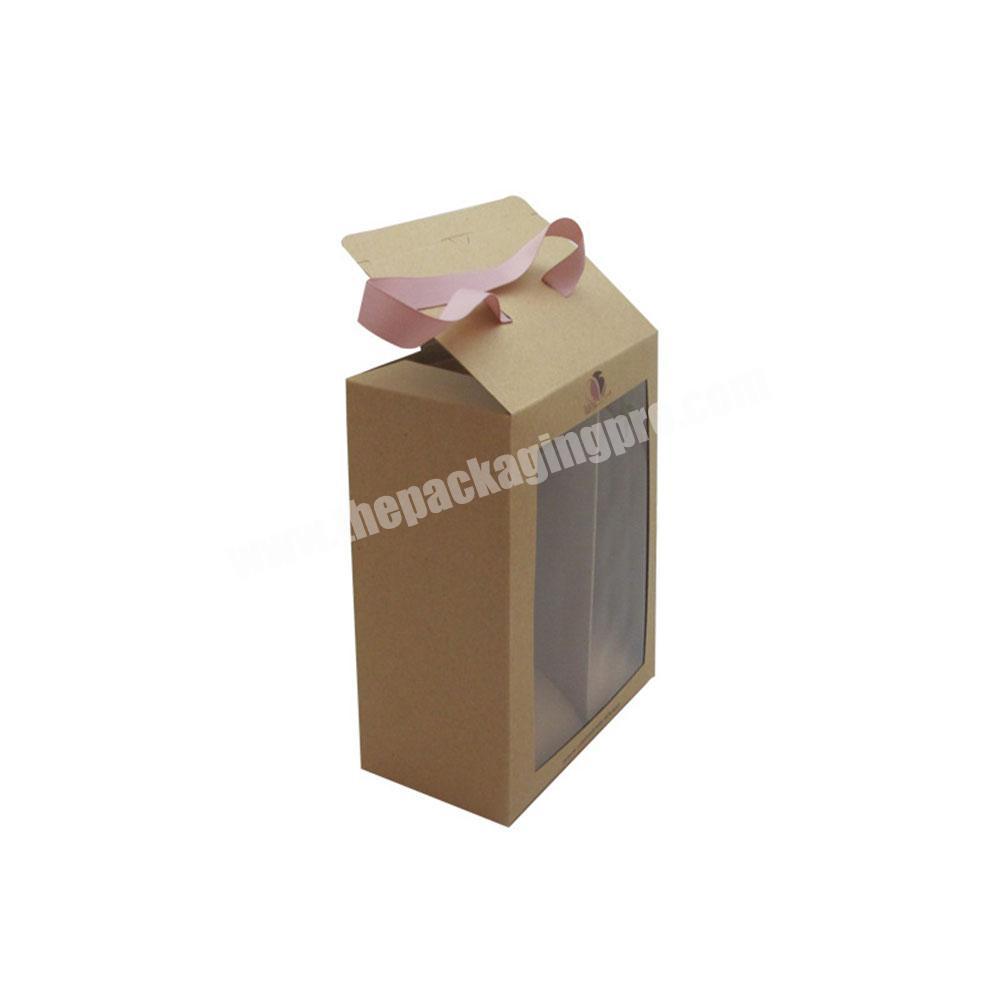 Custom Logo Printed Kraft Cardboard paper Kids Baby Children Shoe Product Boxes Packaging With Window With Ribbon Handle
