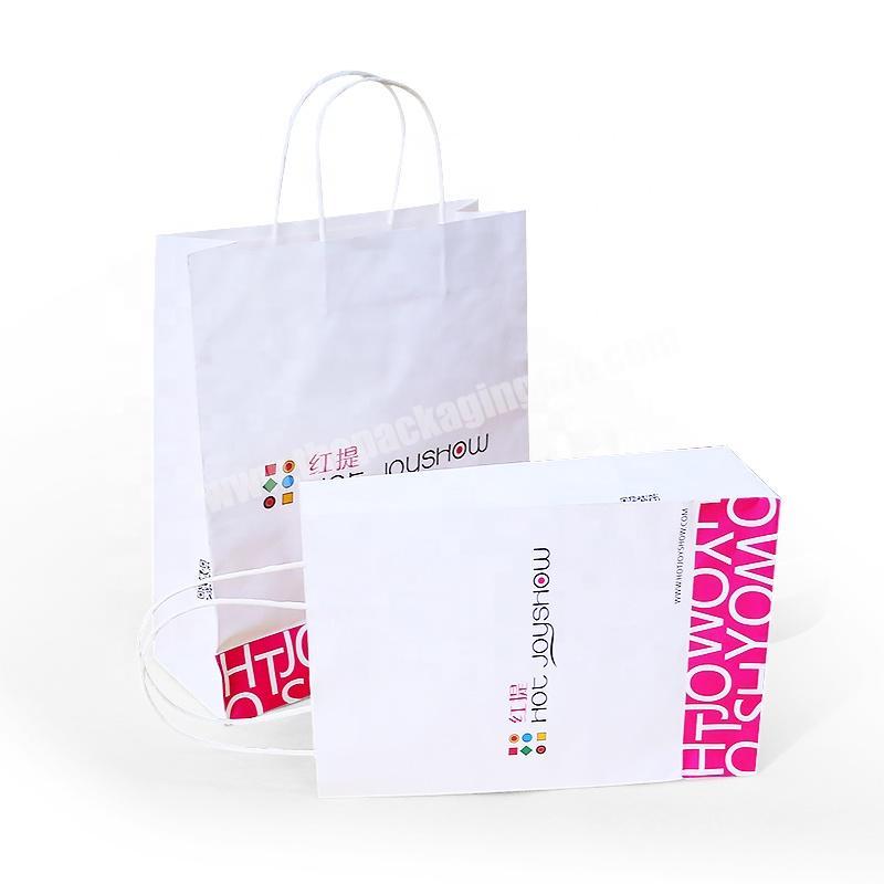 Custom logo printed promotion cheap packaging recycled eco friendly reusable white kraft paper tote shopping bag