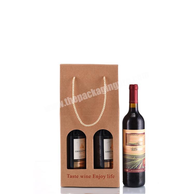 Custom Logo Printing Double Wine Handle Box Kraft Window Box