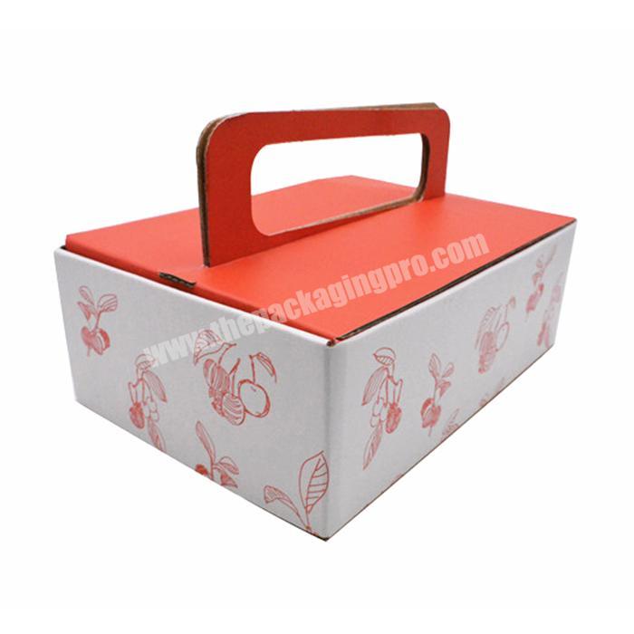Custom logo printing eco-friendly corrugated cardboard packaging fruit storage box for takeaway with die cut handle