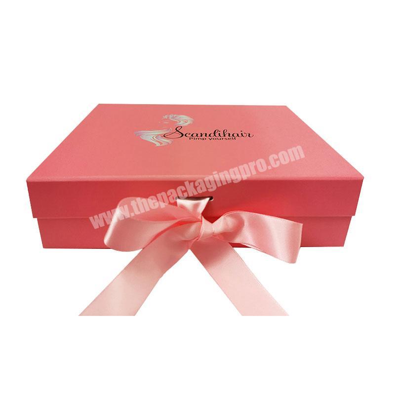 Custom logo printing rigid hair extension box packaging with satin bag and paper confettis