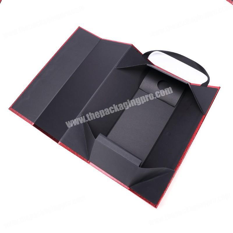 Custom Logo Recycle Fancy Cardboard Paper Printing Foldable Silk Ribbon Handle Gift Boxes Wine Box With Magnet