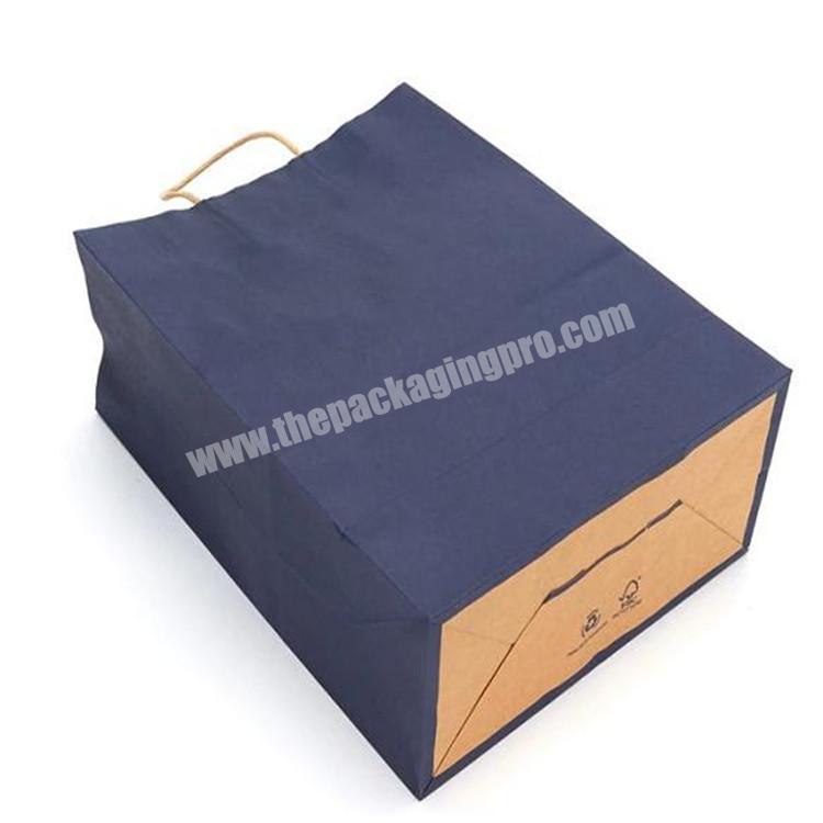Custom logo recycled brown kraft gift shopping packaging paper string bag with handle