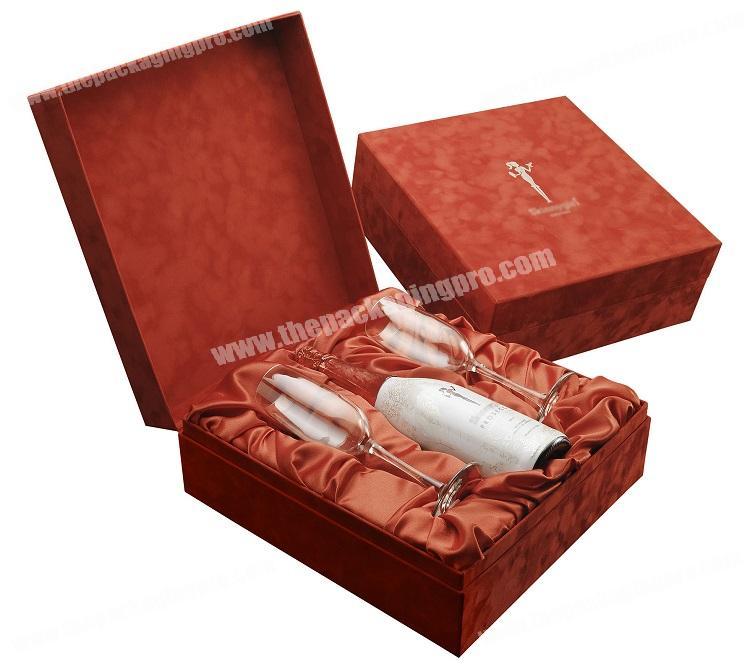 Custom Logo Silk Lined Luxury Paper Cardboard Wine Bottle and Glass Set Gift Boxes