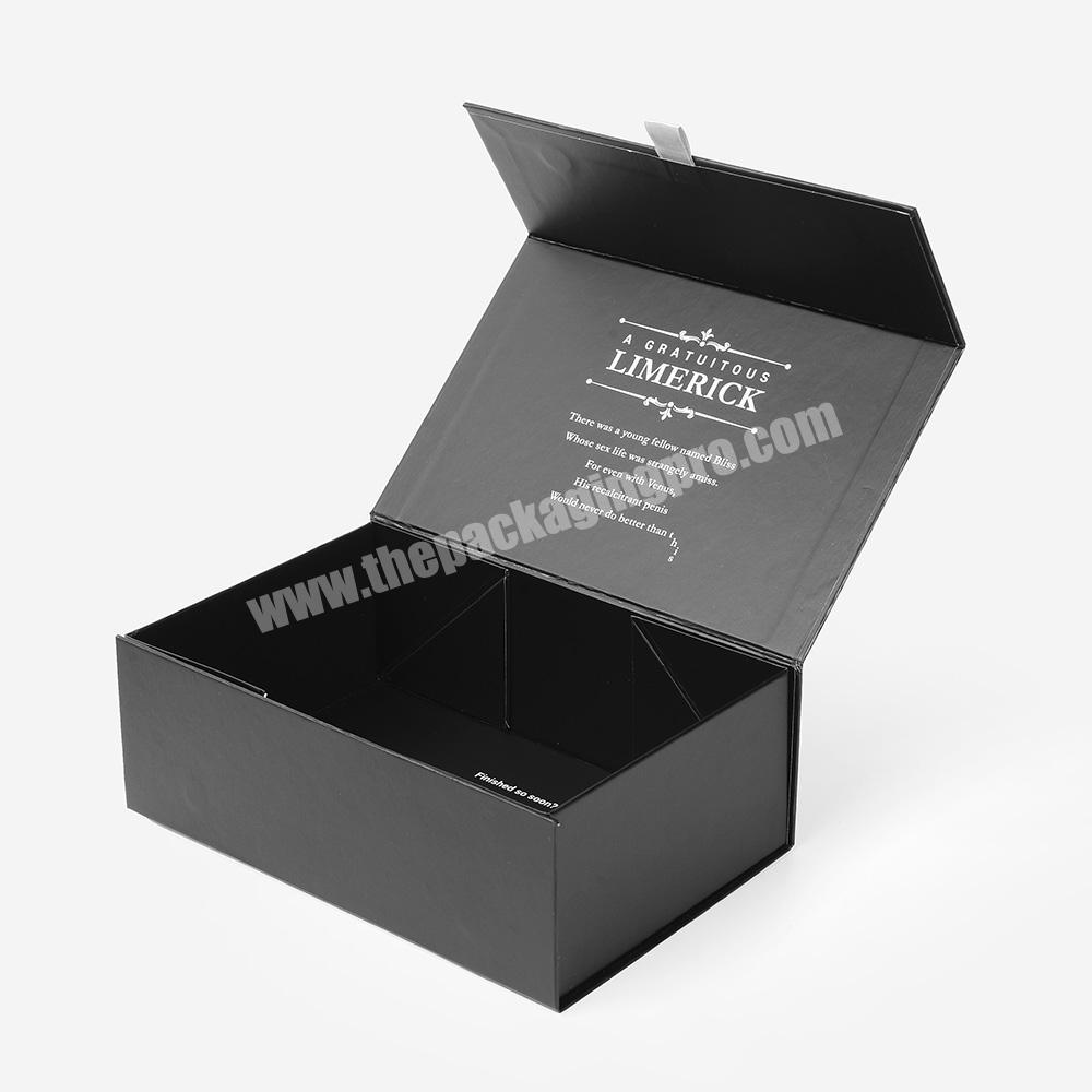 Custom Logo Silver Luxury Black Matte Magnetic Closure Hair Extension Box Packaging Foldable with Ribbon
