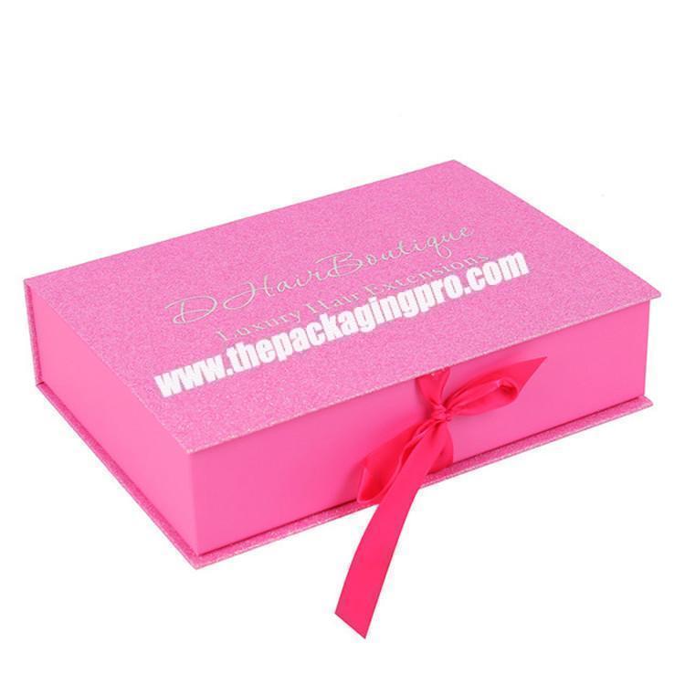 custom logo weave packaging pink sparkle hair boxes