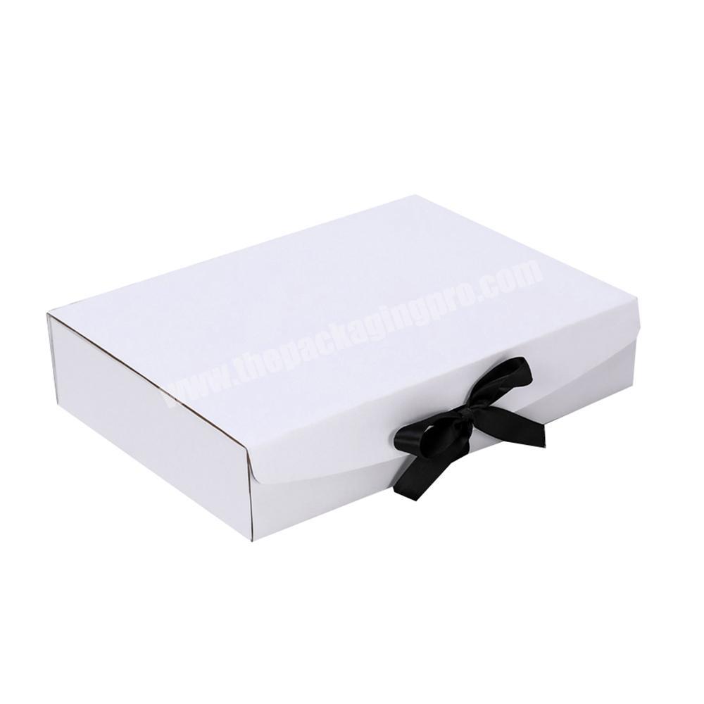 Custom Logo White Corrugated Women Clothes Underwear Packaging Foldable Gift Boxes With Ribbons