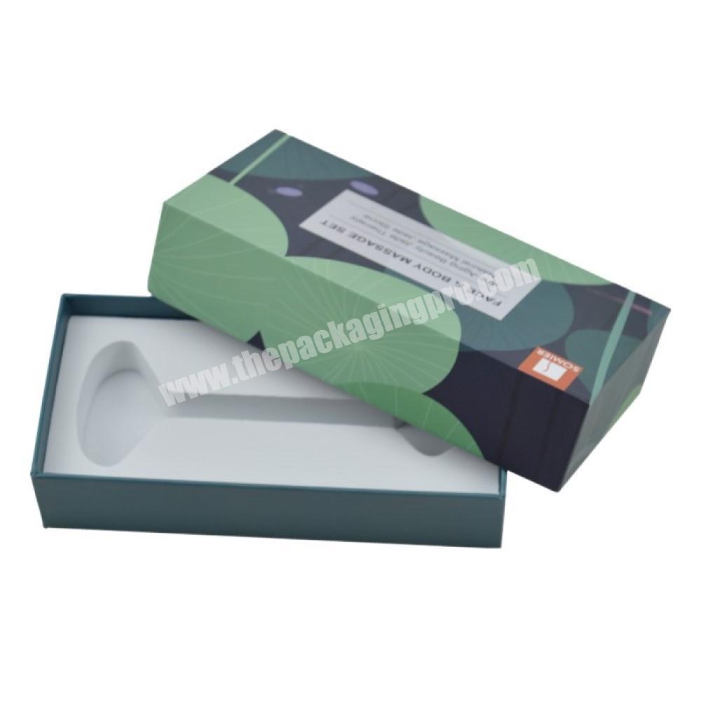 Custom Logo White Paper Packaging Lid And Base Gift Box For Facial Massager Jade Roller With Eva Insert