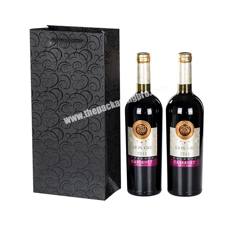 Custom long black gold stamp reflective packing wine bag for gift