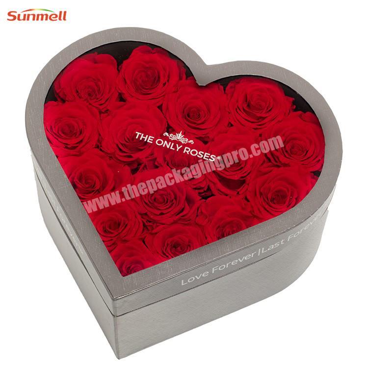 custom lovely heart shaped flower box with big clear pvc window