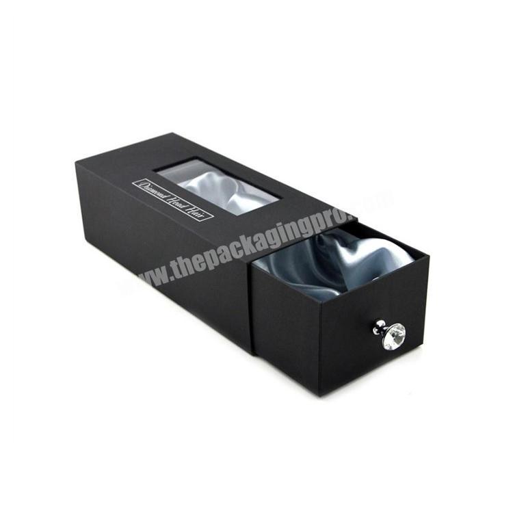 Custom luxury black drawer hair paper boxes packaging with logo