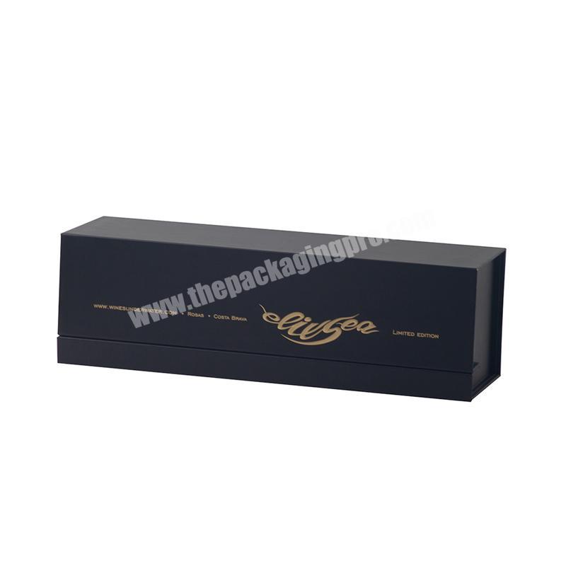 Custom luxury black foldable magnetic closure wine packaging gift box