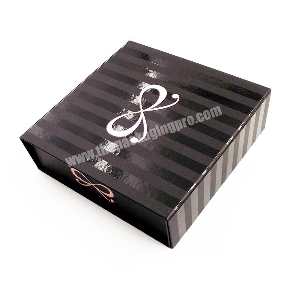 Custom Luxury Black Gold Foil Garment Clothing Foldable Gift Packaging Boxes With Magnetic Lid