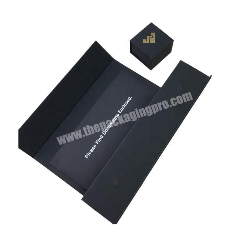 Custom luxury clamshell jewelry cardboard packaging black magnetic closure box