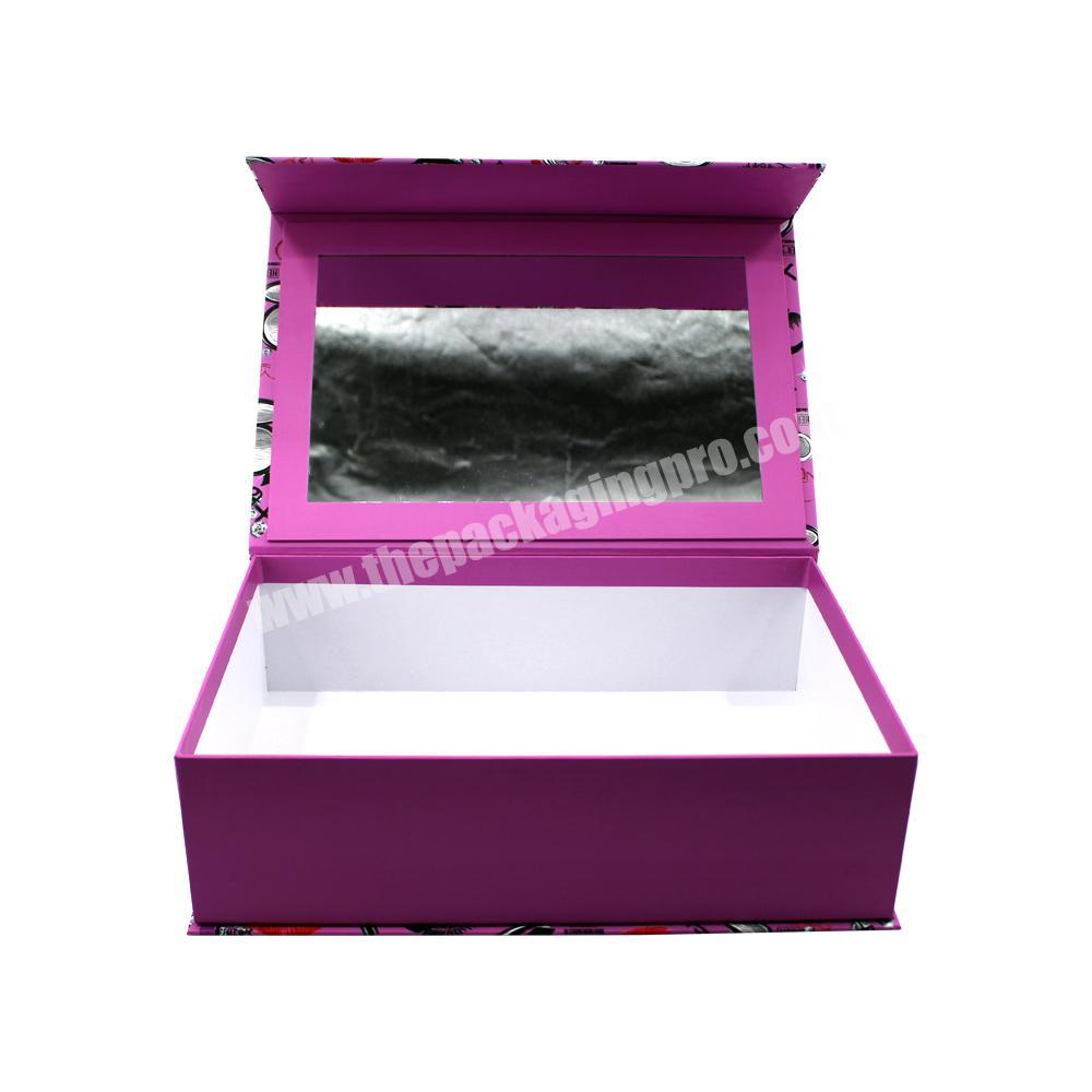 Custom Luxury Colorful Printed magnetic clamshell makeup gift box with mirror