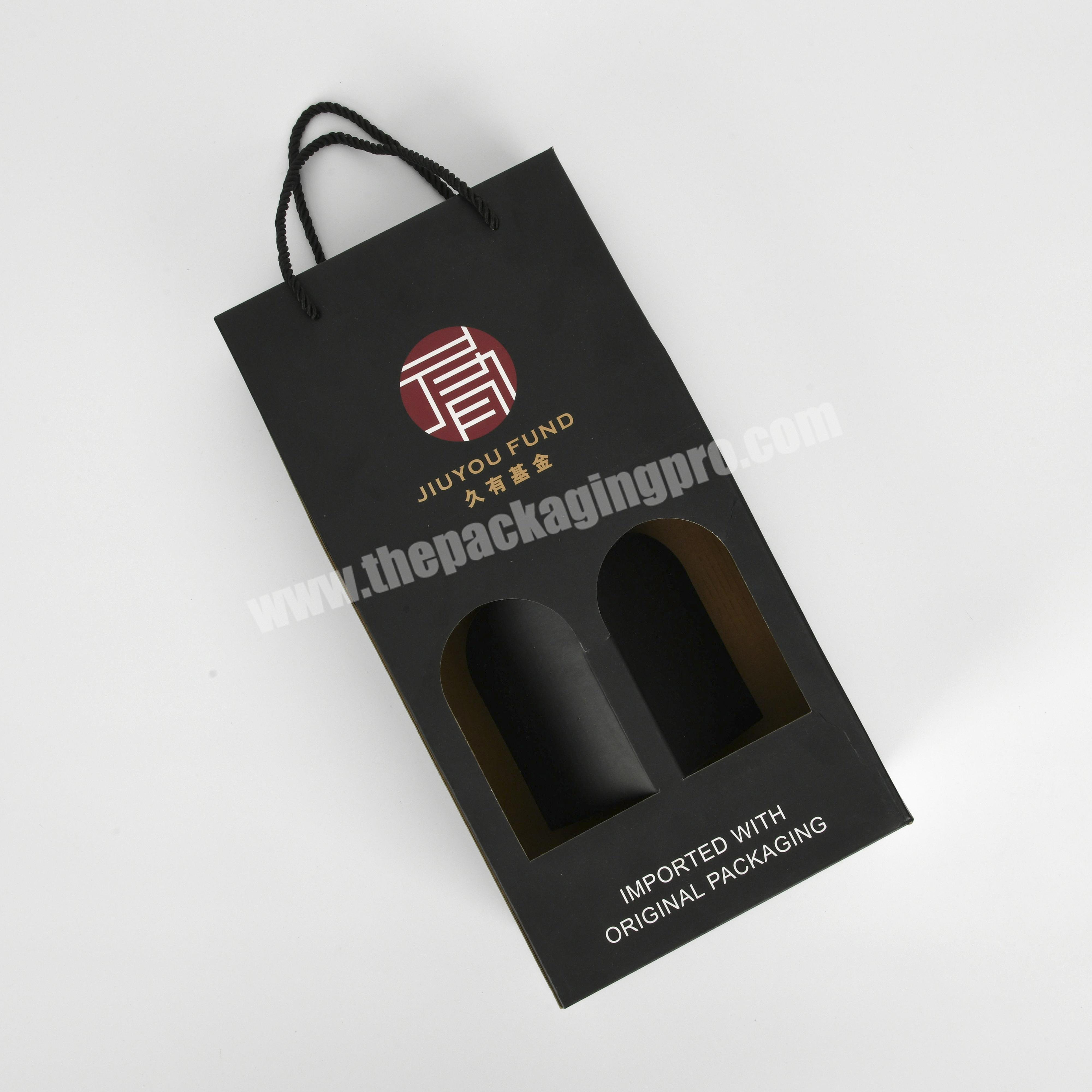 Custom Luxury Corrugated Double 2 Bottle Red Wine Gift box with Handle