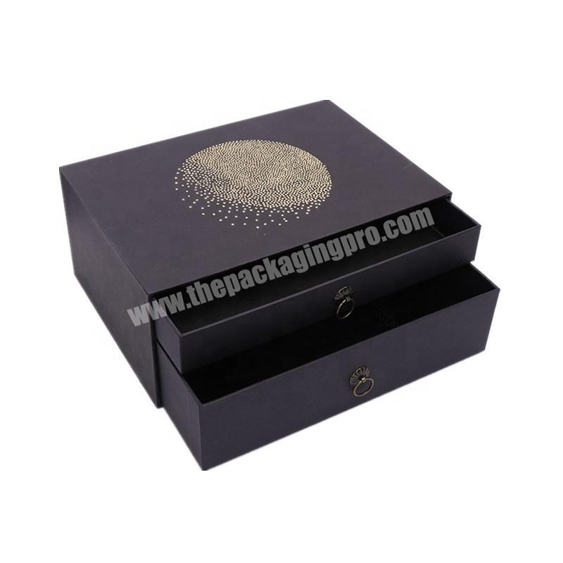 custom luxury cosmetics packaging hard paper double drawer gift black boxes