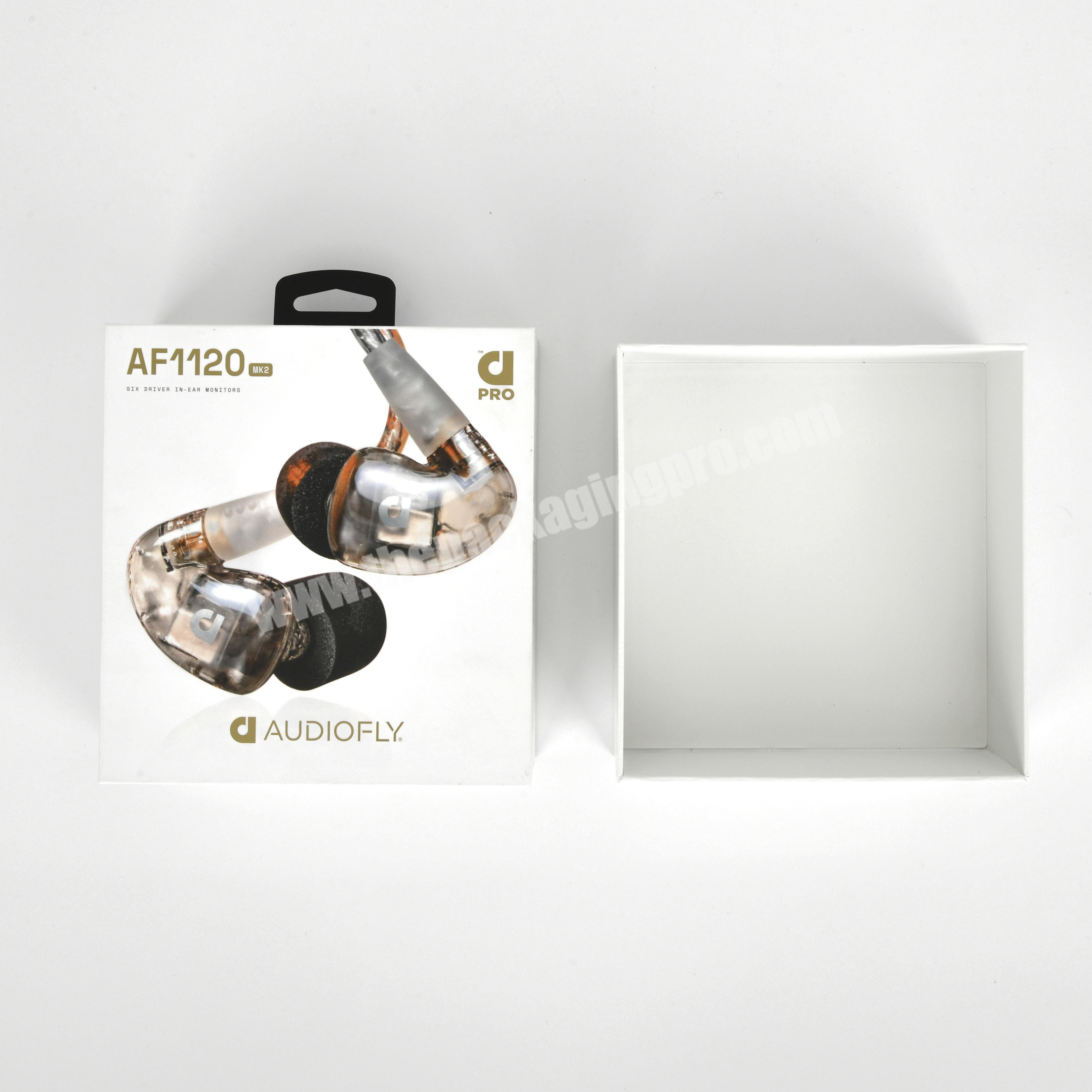 Custom Luxury Design Sports Cardboard Paper Bluetooth Audio Earphone Packaging Box with Hook