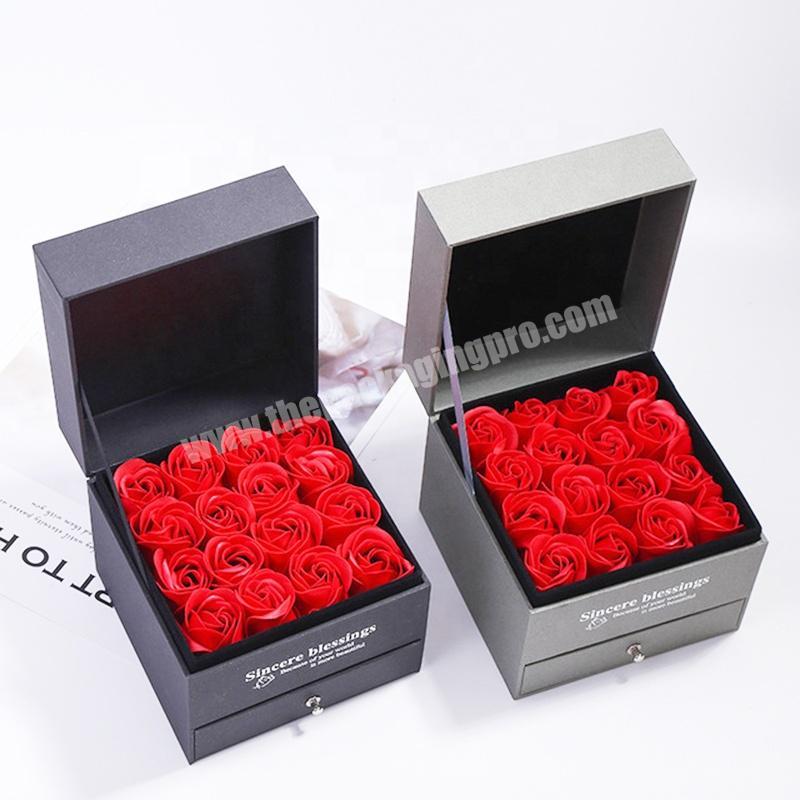 Custom luxury empty two layers drawer jewelry necklace packaging gift box with 9 pieces soap flowers