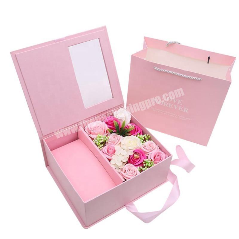 Custom luxury gift corrugated cardboard paper packaging for flower box with drawer and clear window