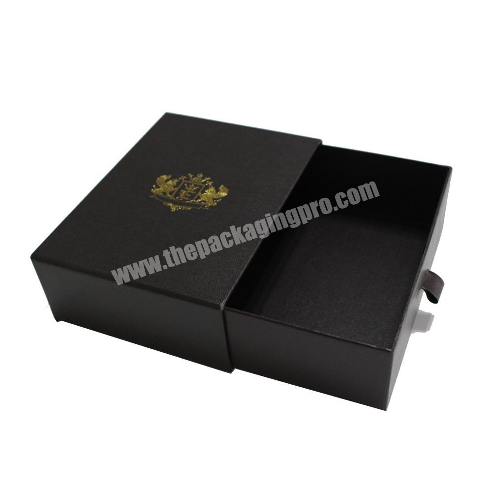 Custom luxury gold foil logo black leather paper drawer jewelry box packaging