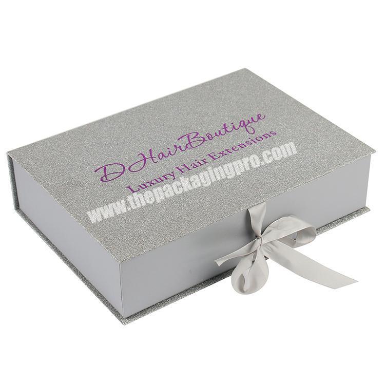custom luxury hair boxes silver glitter weave packaging