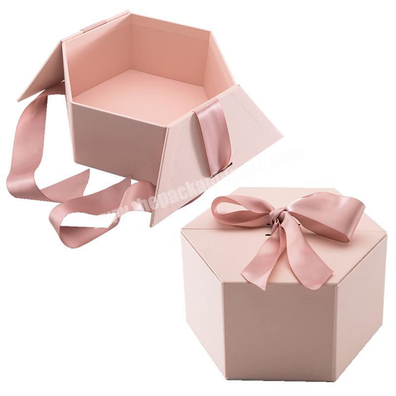 Custom Luxury hexagon eco friendly flower box with ribbon