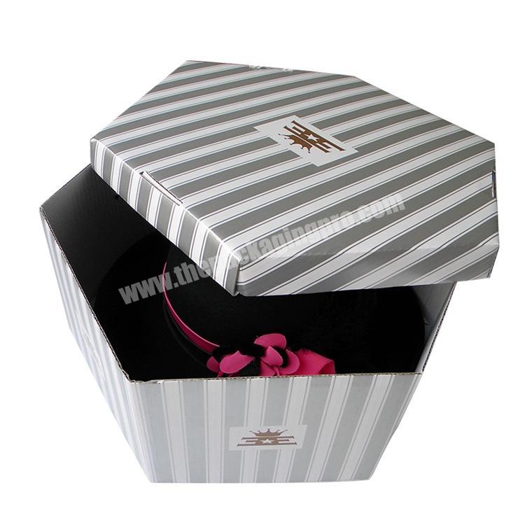 Custom Luxury Hexagon Shipping Hat Gift Boxes With Handle