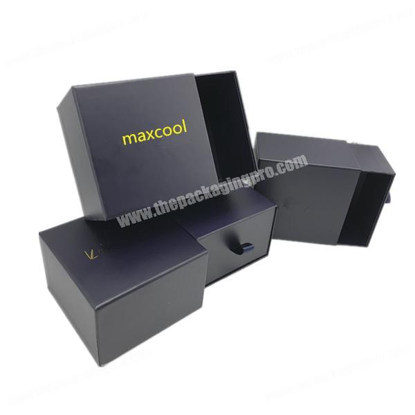 Custom luxury high end packaging black ribbon paper printing drawer sliding box