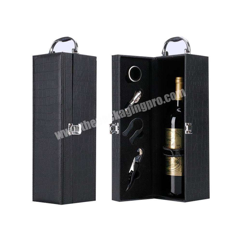 Custom Luxury Leather Red Wine Gift Packaging Box With Handle