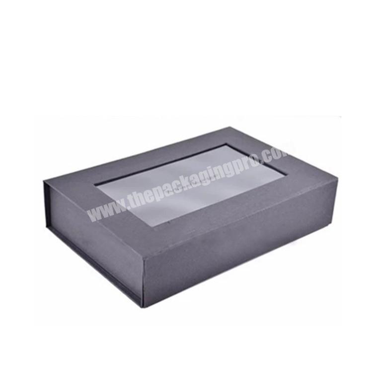 Custom luxury magnetic closure style folding paper gift packaging boxes with transparent clear window