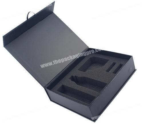 Custom luxury matte black magnetic packaging box with foil logo