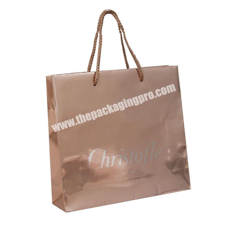 custom luxury metallic rose gold clothing packaging paper bags