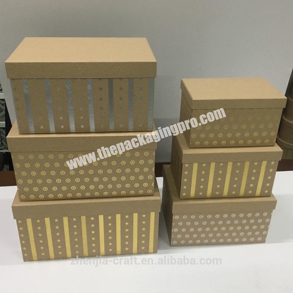 custom luxury packaging boxes Brown paper rectangle paper gift box set 6 with hot stamping