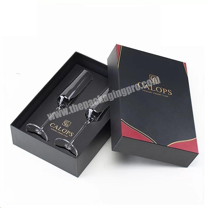 Custom Luxury Packing Gift Wine Gift Boxes Glass Bottle Cup Glass Paper Box Black Wine Box Packaging