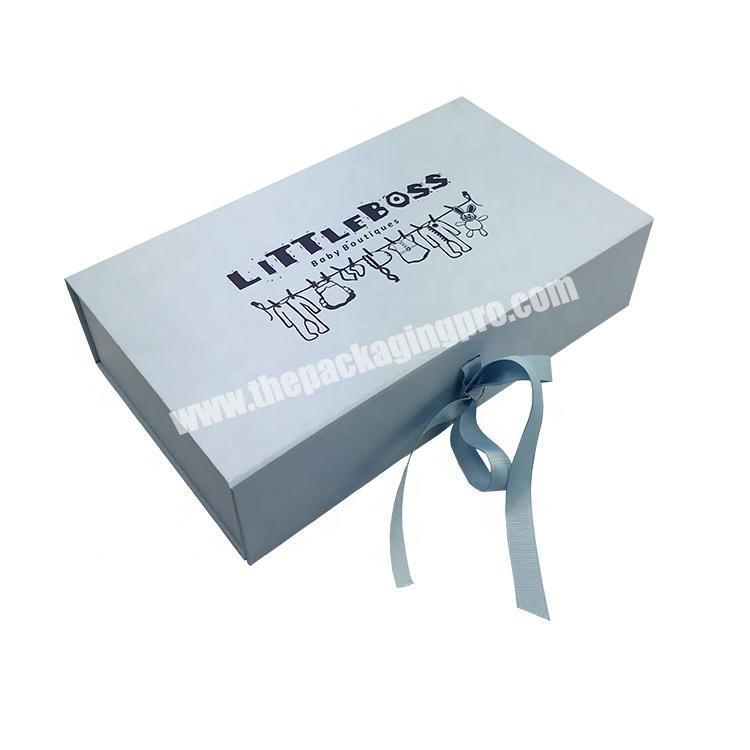 Custom Luxury Paper Baby Set Gift Box Clothing Packaging Foldable Cardboard Gift Box With Ribbon