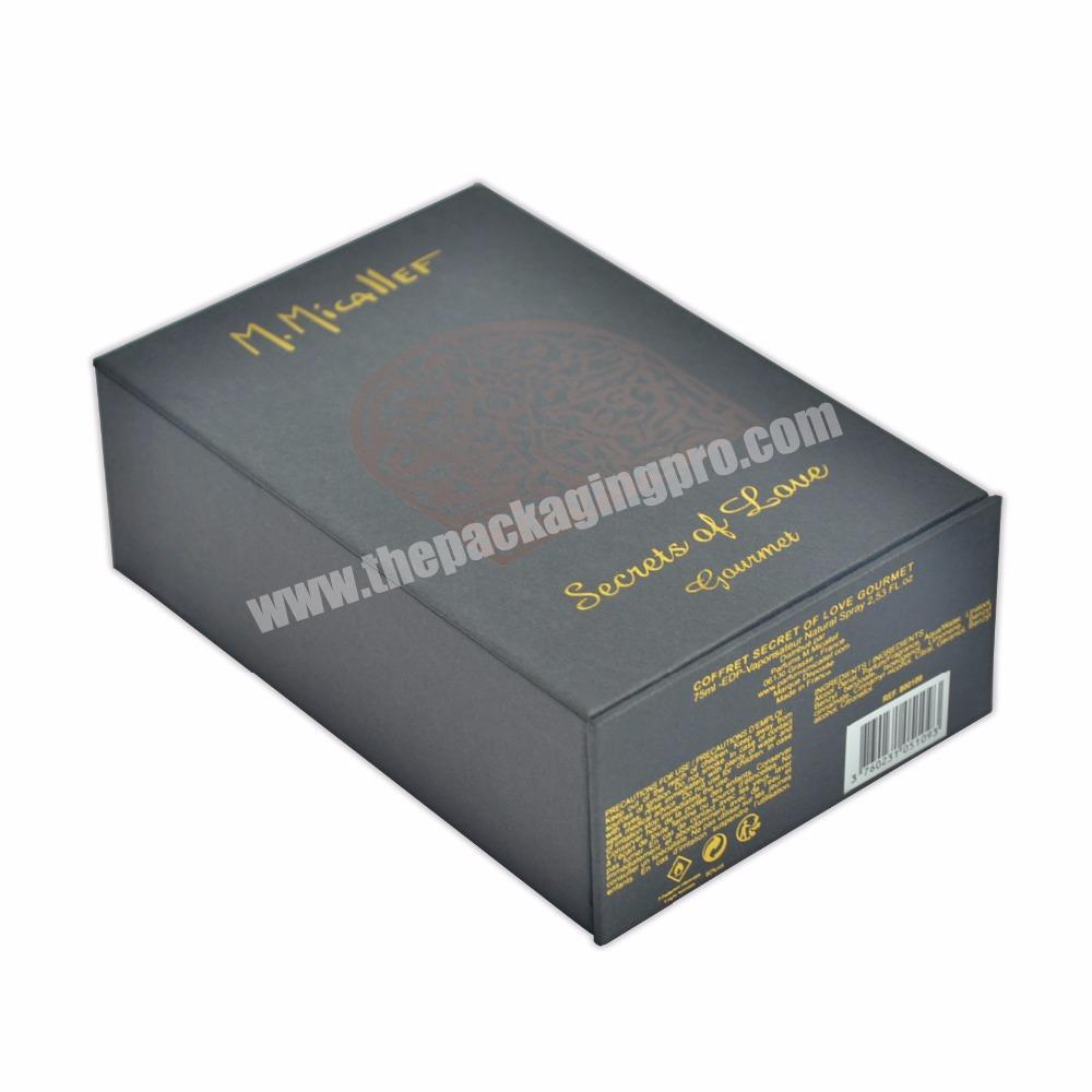 Custom Luxury Perfume Black Paperboard Paper Type Foil Packing Boxes