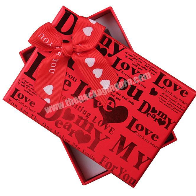 Custom luxury printing cardboard paper packing box with lid and ribbon for Xmas Valentines gift