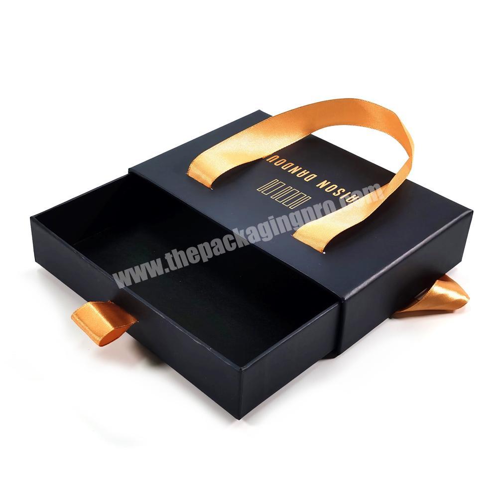 Custom Luxury Printing Paper Drawer Style Jewelry Gift Packaging Box With Ribbon Handle