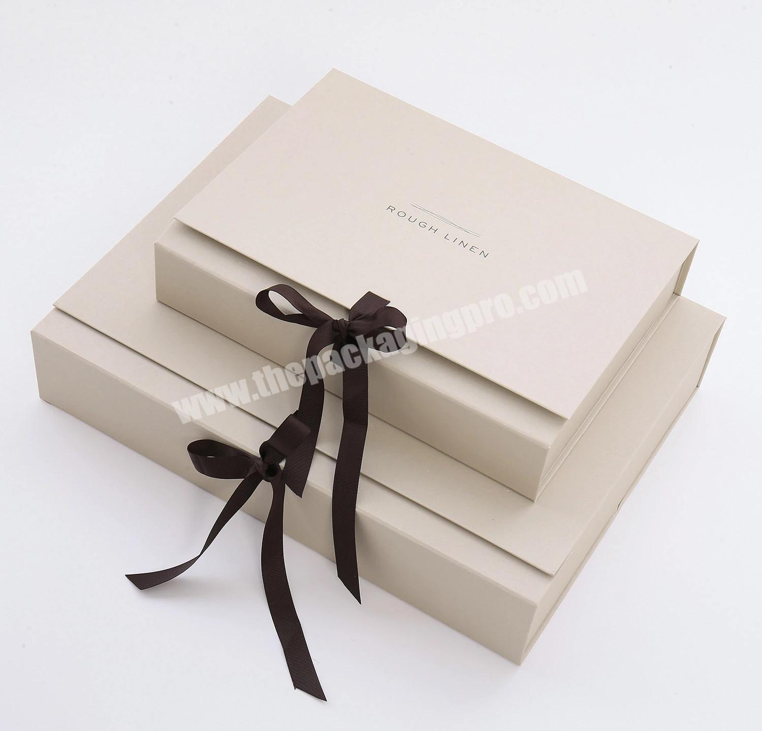 custom luxury ribbon closure foldable biodegradable box packaging clothing eco friendly