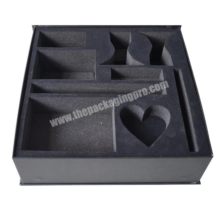 Custom luxury rigid cardboard paper printed black packaging storage boxes with eva