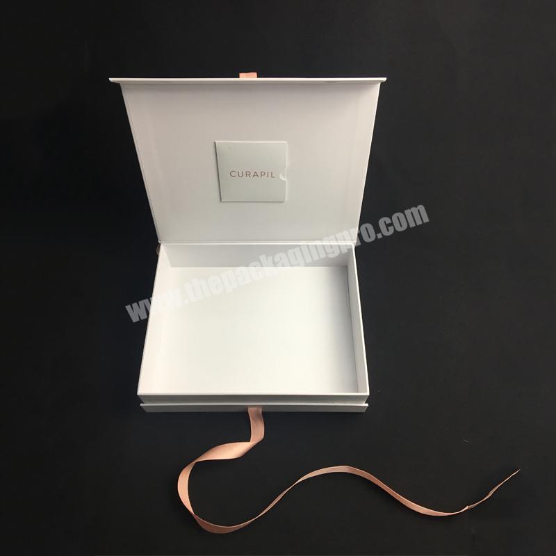 Custom luxury Rigid Magnetic Cardboard Gift Box Packaging Ribbon