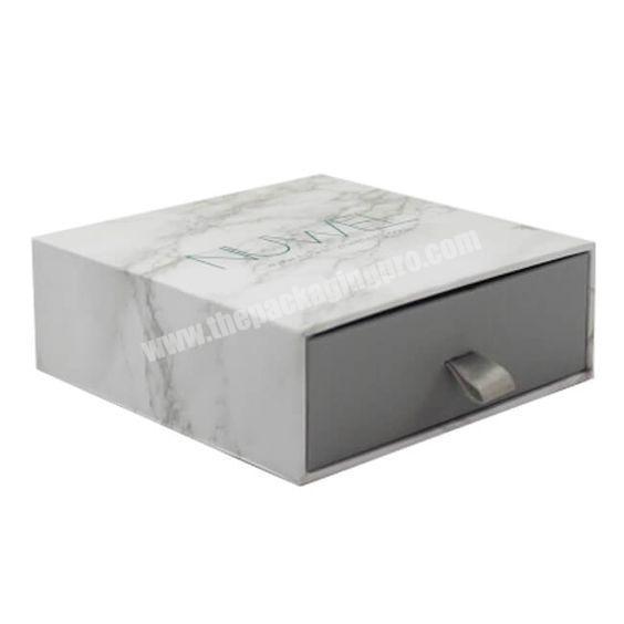 Custom Luxury  Rigid Marble Texture Paper Valentine Drawer Gift Box Custom Printed With Ribbon Handle Factory